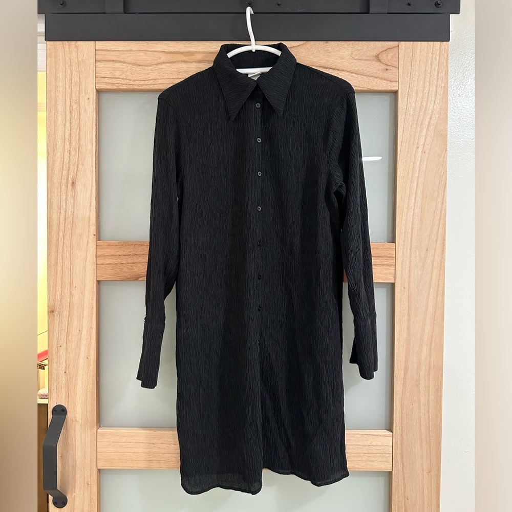 Black Plisse Shirt Dress